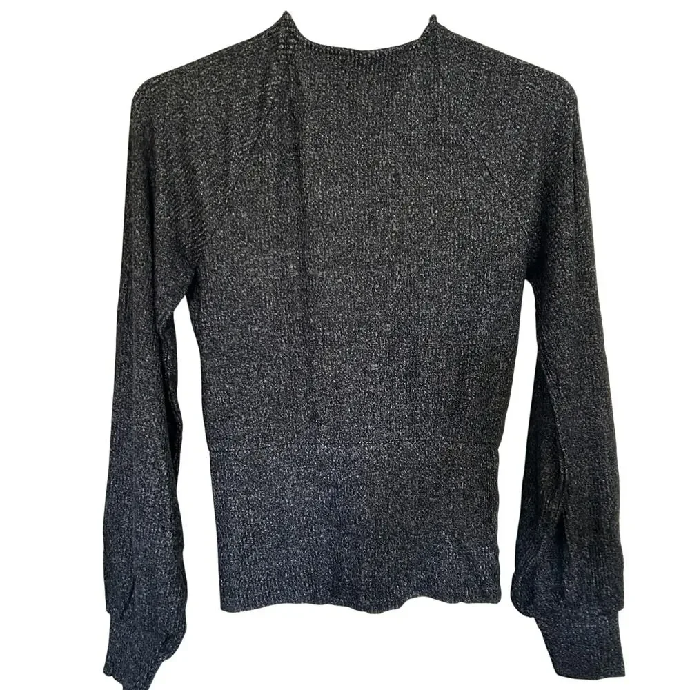 Anthropologie Women's Black Long Sleeve Ribbed Wrapped Sweater Size Medium NWOT - Picture 4 of 10